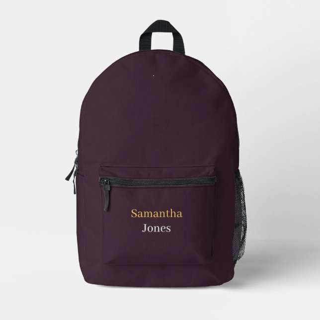 Custom name minimalist modern burgundy printed backpack (Front)