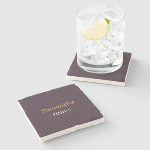 Custom name minimalist modern burgundy stone coaster