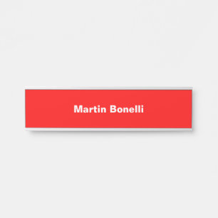 Custom Name Minimalist Modern Red White Door Sign