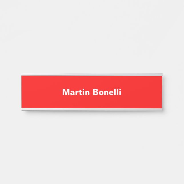 Custom Name Minimalist Modern Red White Door Sign (Front)