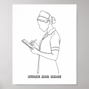 Custom Name Minimalist Nurse Clipboard Line Art Poster