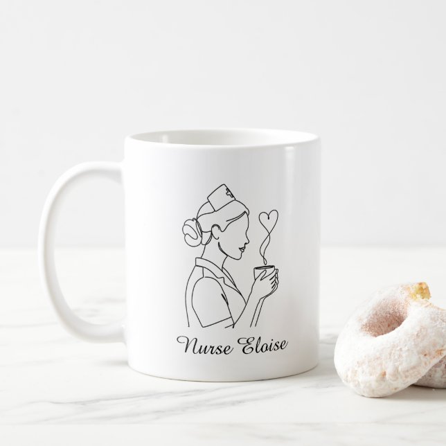 Custom Name Minimalist Nurse Coffee Mug (With Donut)