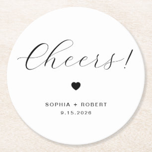 Custom name Minimalist Wedding Cheers Round Paper Coaster