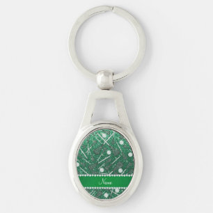 Custom name mint green glitter lacrosse sticks key ring