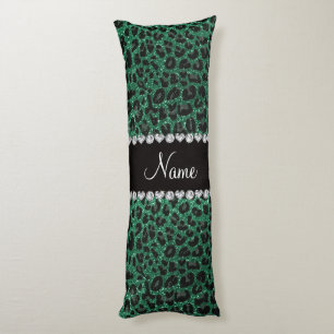 Custom name mint green glitter leopard print body cushion