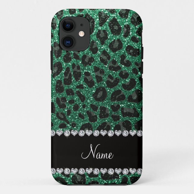 Custom name mint green glitter leopard print Case-Mate iPhone case (Back)
