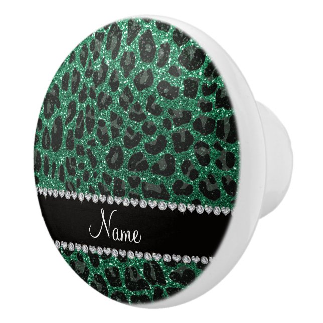 Custom name mint green glitter leopard print ceramic knob (Right)