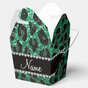 Custom name mint green glitter leopard print favour box