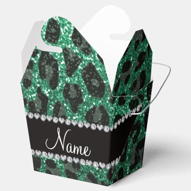 Custom name mint green glitter leopard print favour box (Opened)