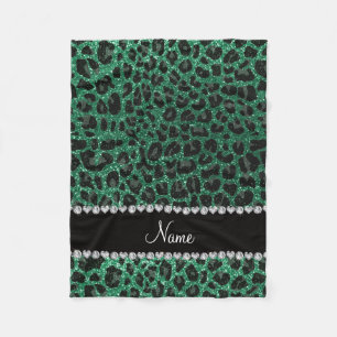 Custom name mint green glitter leopard print fleece blanket