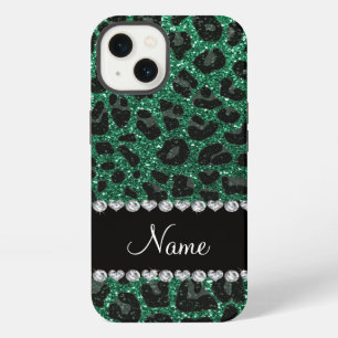 Custom name mint green glitter leopard print iPhone case