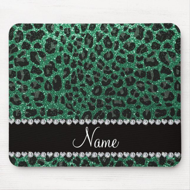 Custom name mint green glitter leopard print mouse pad (Front)