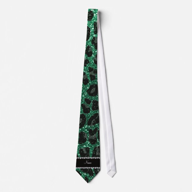 Custom name mint green glitter leopard print tie (Front)
