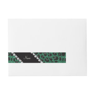 Custom name mint green glitter leopard print wraparound address label