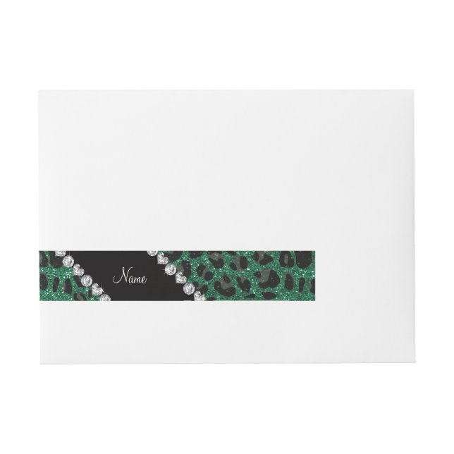 Custom name mint green glitter leopard print wraparound address label (Front)