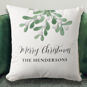 Custom Name Mistletoe Christmas Throw Pillow