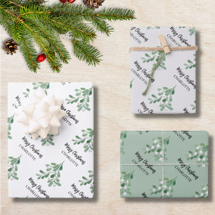 Custom Name Mistletoe Christmas Wrapping Paper Sheet