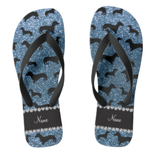 Custom name misty blue glitter dachshunds thongs