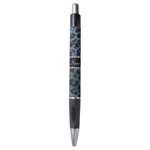 Custom name misty blue glitter leopard print