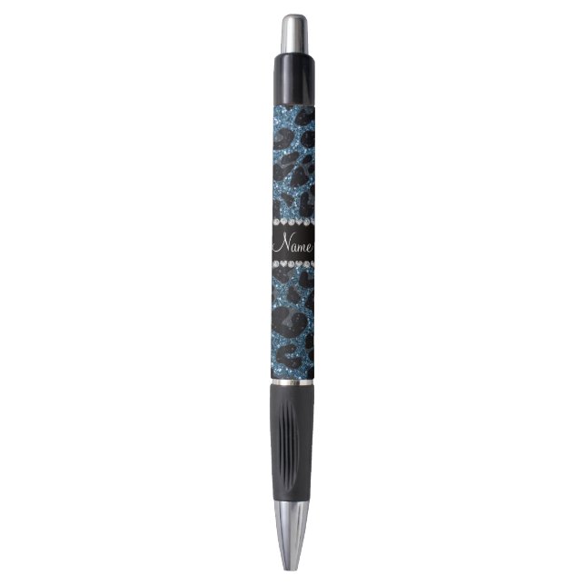 Custom name misty blue glitter leopard print (Front Vertical)