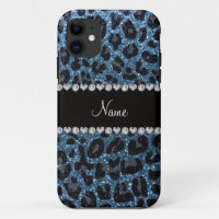 Custom name misty blue glitter leopard print