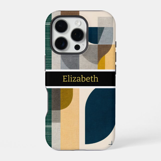 Custom Name Modern Abstract Geometric Marble iPhone Case (Back)