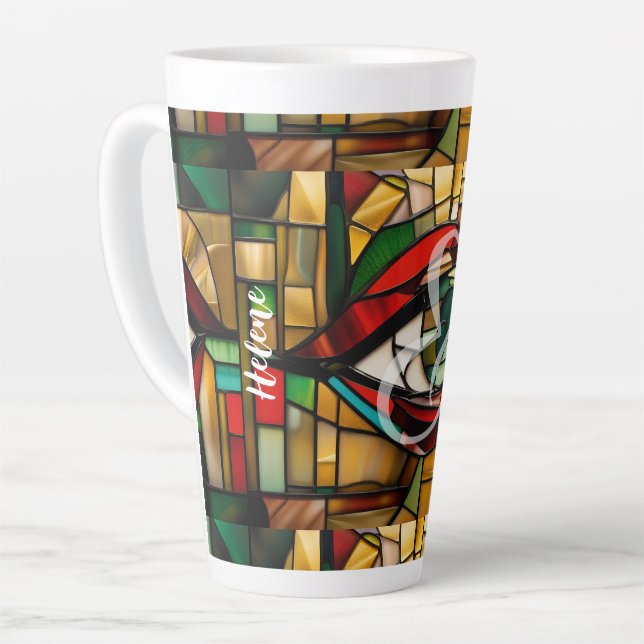 Custom Name Modern Abstract Stain Glass Latte Mug (Left Angle)