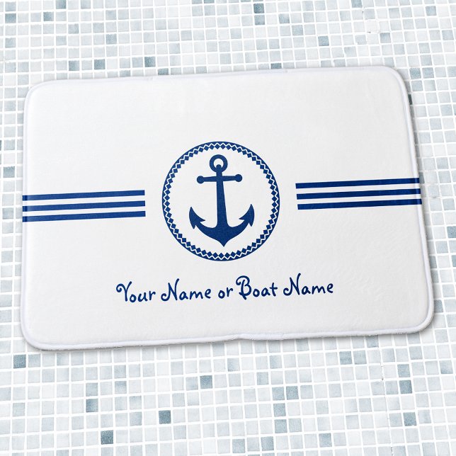 Custom Name Modern Anchor Bath Mat (Several sizes to choose from.)