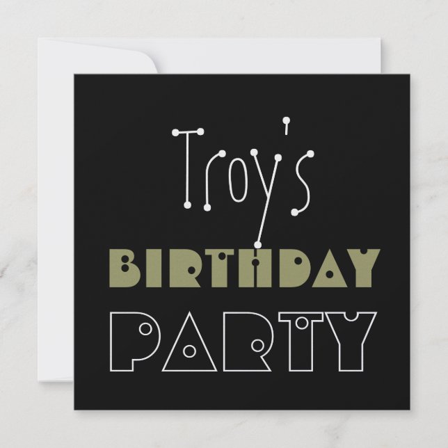 Custom Name Modern Birthday Party Camo Green Black Invitation (Front)