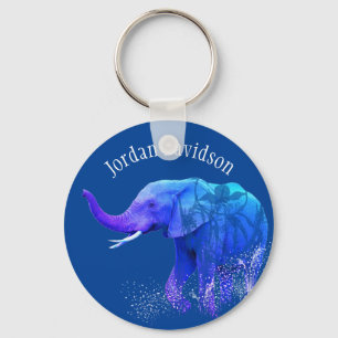 Custom Name Modern Elephant Animal Digital Art Key Ring