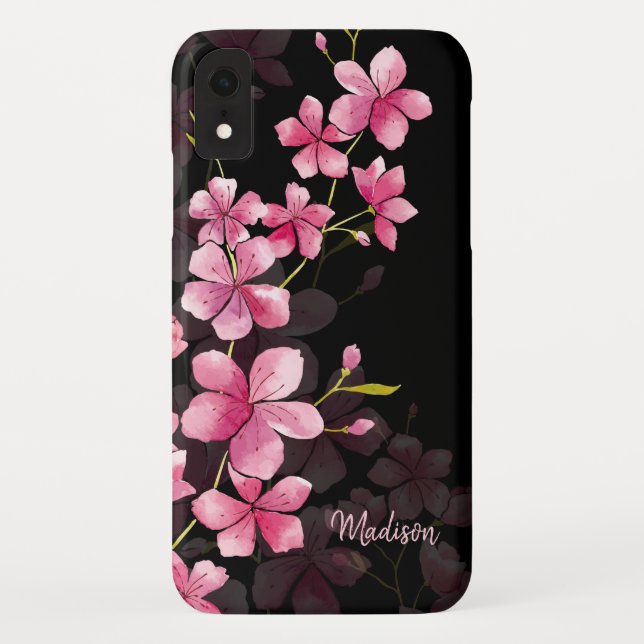 Custom Name | Modern Floral Cherry Blossom Pattern Case-Mate iPhone Case (Back)