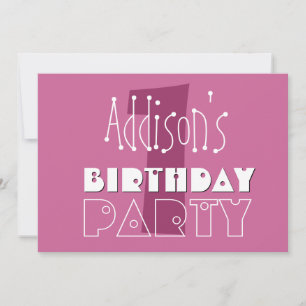Custom Name Modern Girls 1st Birthday Pink Invitation