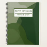Custom Name Modern Green Abstract Organic Shapes  Planner<br><div class="desc">Standard office supplies often lack the visual inspiration needed to fuel a creative or productive workday, leaving your desk feeling uninspired and cluttered. This notebook solves that problem with a sophisticated, multi-layered organic shape design in a palette of forest and sage greens. It provides a grounded, earth-toned aesthetic that brings...</div>