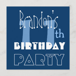 Custom Name Modern Kid's 11th Birthday Blue Invitation