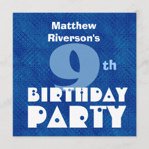 Custom Name Modern Kids 9th Birthday Blue W622 Invitation