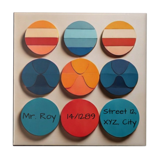 Custom Name Modern Mid Century Geometric Pattern Ceramic Tile (Front)