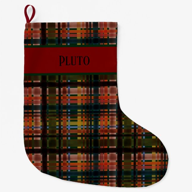 CUSTOM Name Modern Midcentury Madras Large Christmas Stocking (Front)