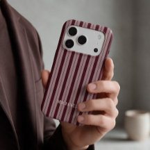 Custom name modern minimalist striped burgundy