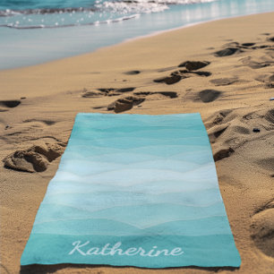 Custom Name Modern Ocean Wave Gradient  Beach Towel