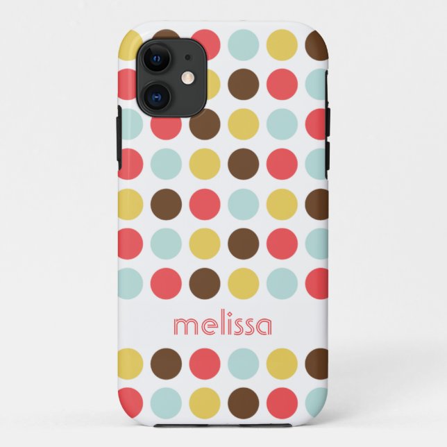 Custom name modern polka dot colourful pattern Case-Mate iPhone case (Back)