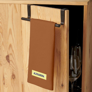 Custom name modern trendy elegant monogram brown tea towel