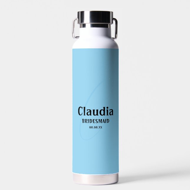 Custom Name Modern Wedding Baby Blue Water Bottle (Front)