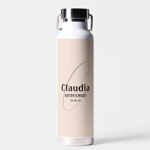 Custom Name Modern Wedding Champagne Pink Water Bottle