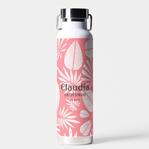 Custom Name Modern Wedding Pink and White Water Bottle