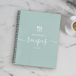 Custom Name ModernTeal Elegant Script Recipe Notebook<br><div class="desc">Add your name and volume number and make this elegant minimalist recipe book a personal inspiration for all your cooking. Chic hand lettered script and the pretty vintage dusty green and ivory typography with cookware design make this cookbook a beautiful and unique addition to your family kitchen.</div>