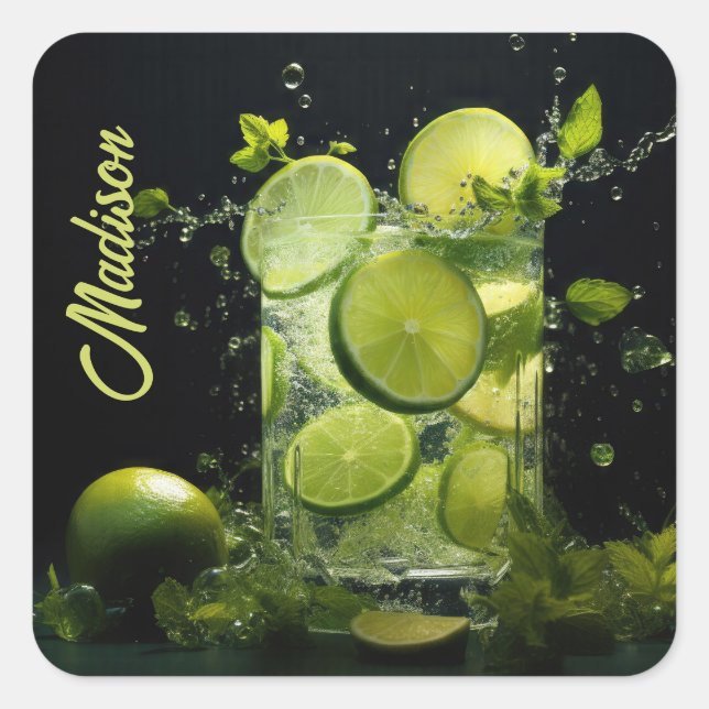 Custom Name Mojito Cocktail Square Sticker (Front)