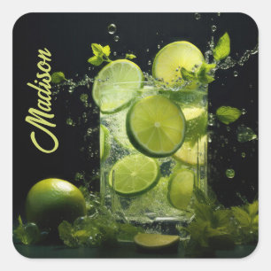 Custom Name Mojito Cocktail Square Sticker
