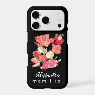 Custom Name Mom Life Black Floral Red White Roses 