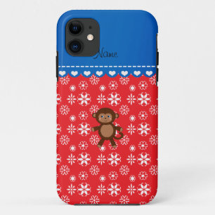 Custom name monkey christmas red snowflakes iPhone 11 case