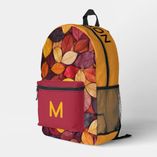 Custom Name & Monogram Autumn Leaves Printed Backpack